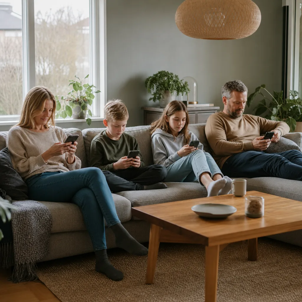 Familj med flera mobiler