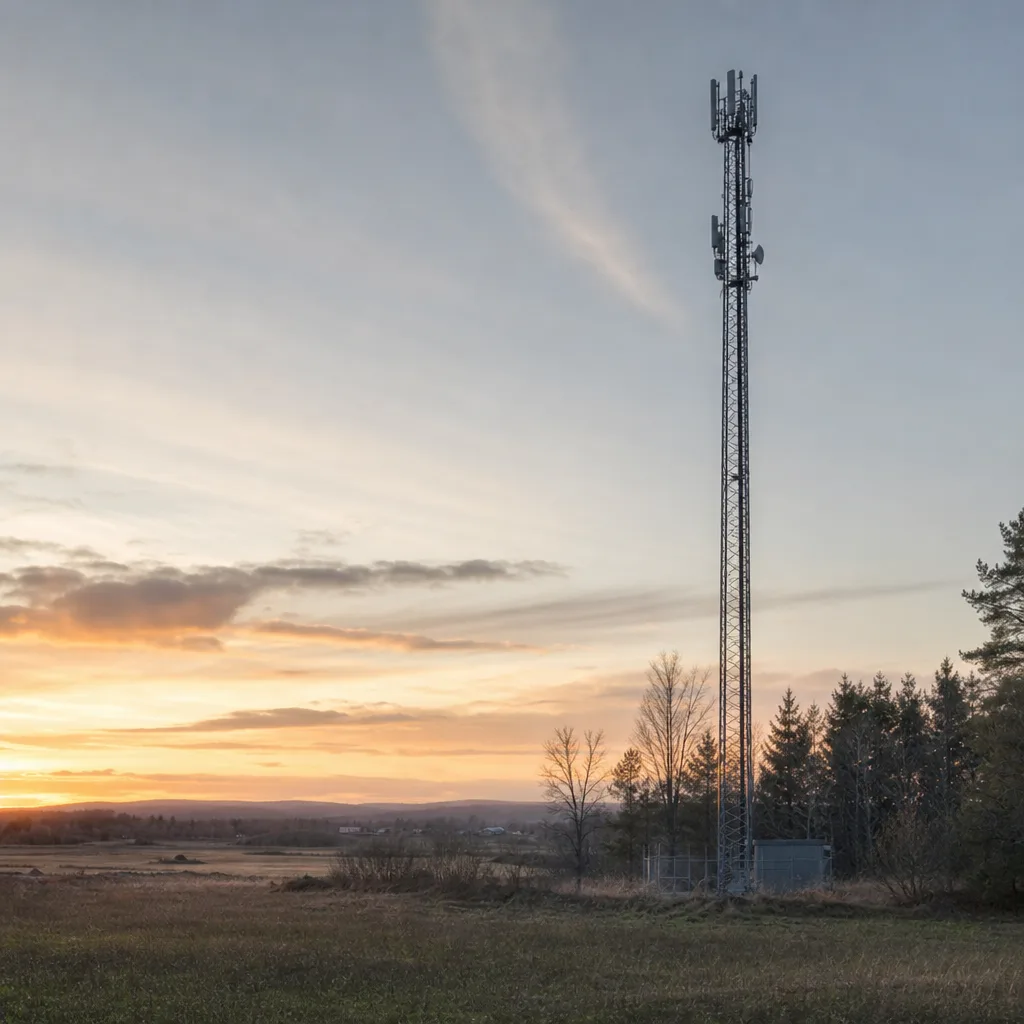 Mobilmast i ett nordiskt landskap