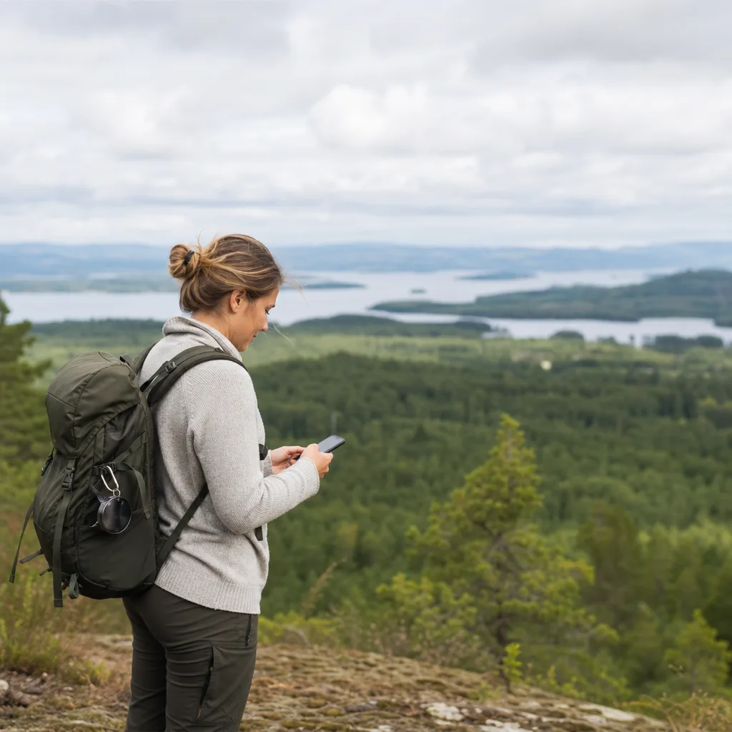 Person använder mobilen på den svenska landsbygden